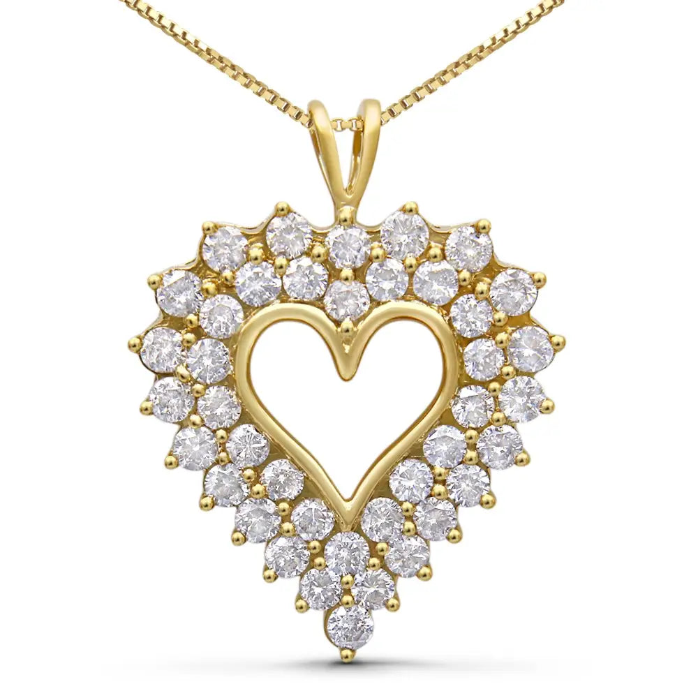 14k Yellow Gold Plated.925 Sterling Silver 4.0 Cttw Diamond Two Row Open Heart 18’’ Pendant Necklace (k-l Color