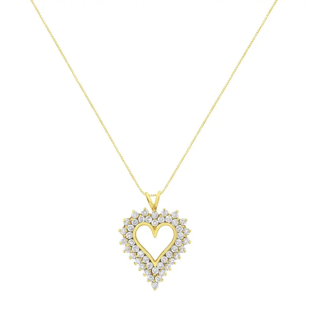 14k Yellow Gold Plated.925 Sterling Silver 4.0 Cttw Prong Set Round-cut Diamond Heart 18’’ Pendant (k-l Color I1-i2