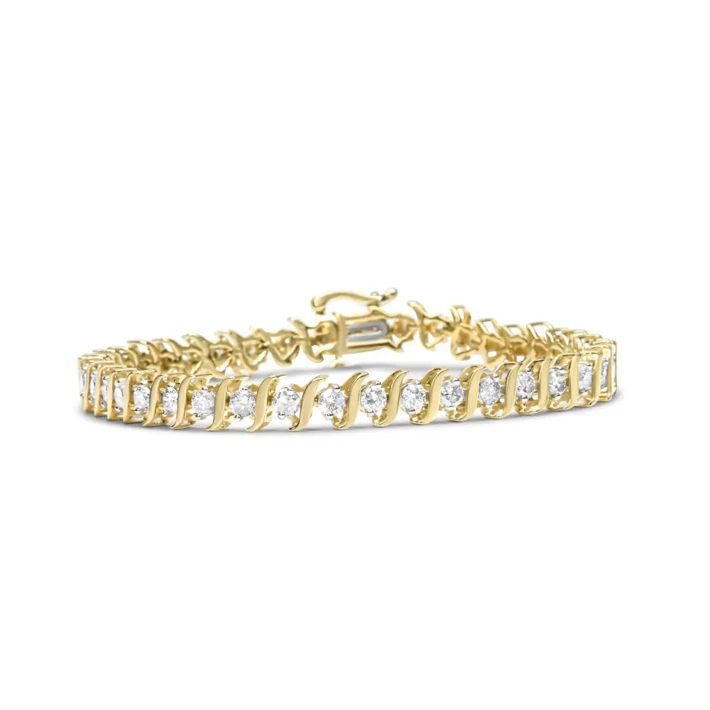 14k Yellow Gold Plated.925 Sterling Silver 4.00 Cttw Prong-set Round-cut Diamond S-curve Link Bracelet (k-l Color I2-i3