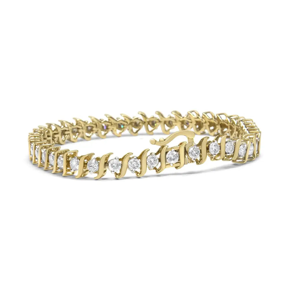 14k Yellow Gold Plated.925 Sterling Silver 4.00 Cttw Prong-set Round-cut Diamond S-curve Link Bracelet (k-l Color I2-i3