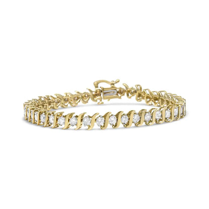 14k Yellow Gold Plated.925 Sterling Silver 4.00 Cttw Prong-set Round-cut Diamond S-curve Link Bracelet (k-l Color I2-i3