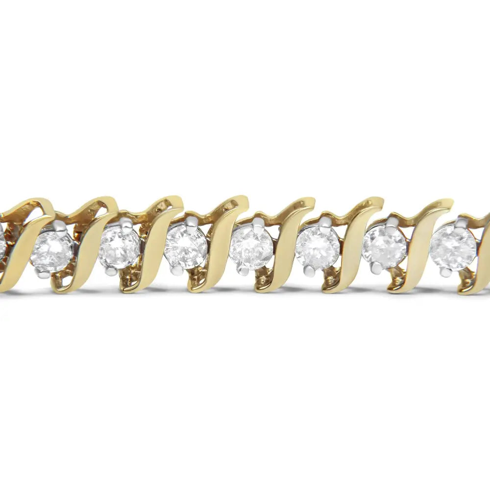 14k Yellow Gold Plated.925 Sterling Silver 4.00 Cttw Prong-set Round-cut Diamond S-curve Link Bracelet (k-l Color I2-i3