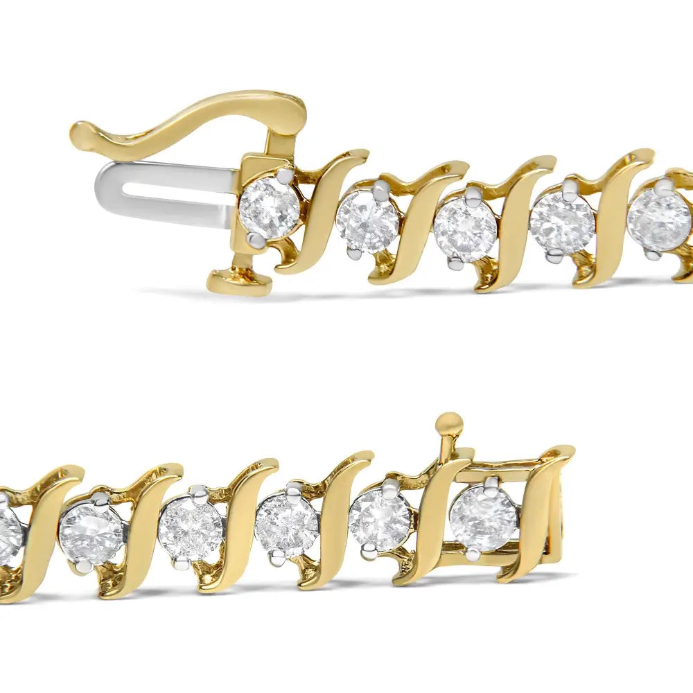 14k Yellow Gold Plated.925 Sterling Silver 4.00 Cttw Prong-set Round-cut Diamond S-curve Link Bracelet (k-l Color I2-i3