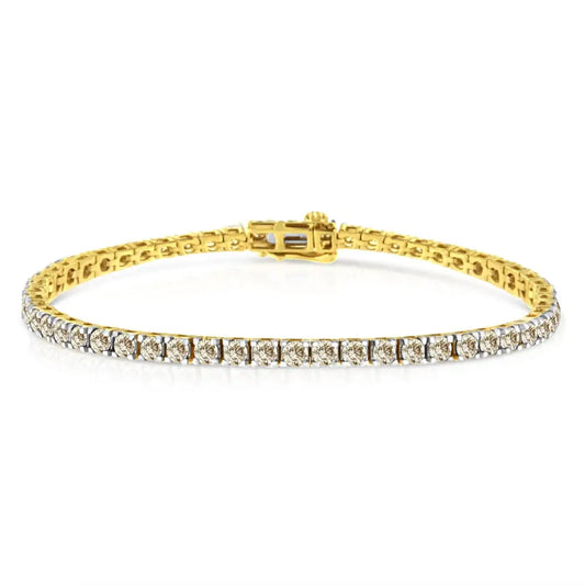 14k Yellow Gold Plated.925 Sterling Silver 5.00 Cttw 4-prong Set Brilliant Round-cut Diamond Classic Tennis Bracelet