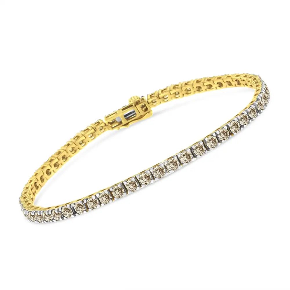 14k Yellow Gold Plated.925 Sterling Silver 5.00 Cttw 4-prong Set Brilliant Round-cut Diamond Classic Tennis Bracelet