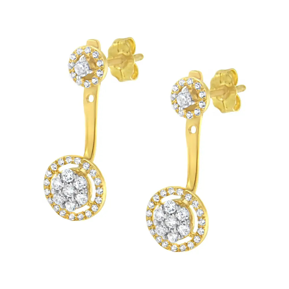 14k Yellow Gold Plated.925 Sterling Silver 5/8 Cttw Diamond Removable Stud and Dangle Earrings (i-j Color I2-i3) - Fine