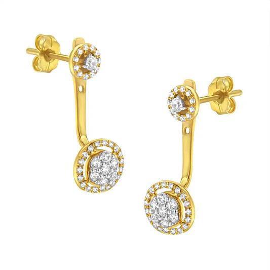 14k Yellow Gold Plated.925 Sterling Silver 5/8 Cttw Diamond Removable Stud and Dangle Earrings (i-j Color I2-i3) - Fine