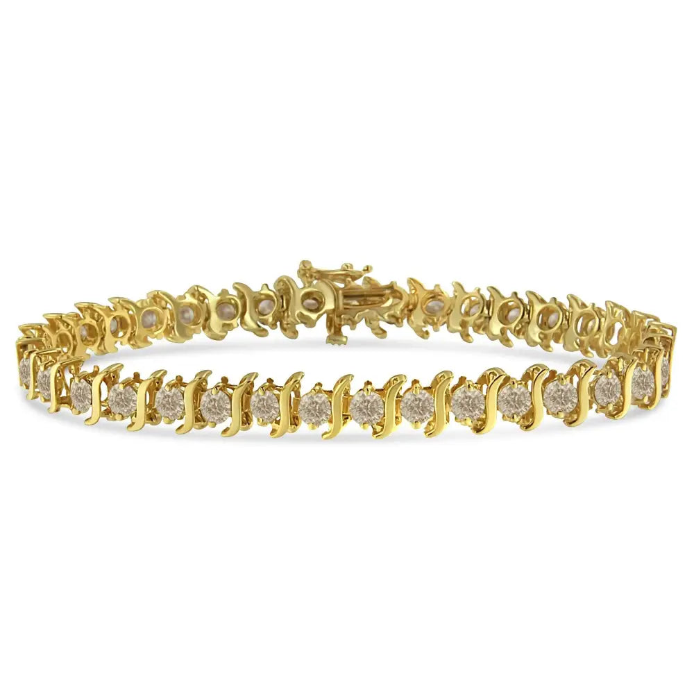 14k Yellow Gold-plated.925 Sterling Silver 6.0 Cttw Classic Round-cut Diamond ?S’ Link Bracelet (j-k Color I1-i2