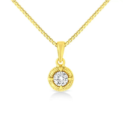 14k Yellow Gold Plated.925 Sterling Silver Brilliant Round Cut Diamond Solitaire Milgrain 18’’ Pendant Necklace