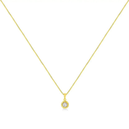 14k Yellow Gold Plated.925 Sterling Silver Brilliant Round Cut Diamond Solitaire Milgrain 18’’ Pendant Necklace