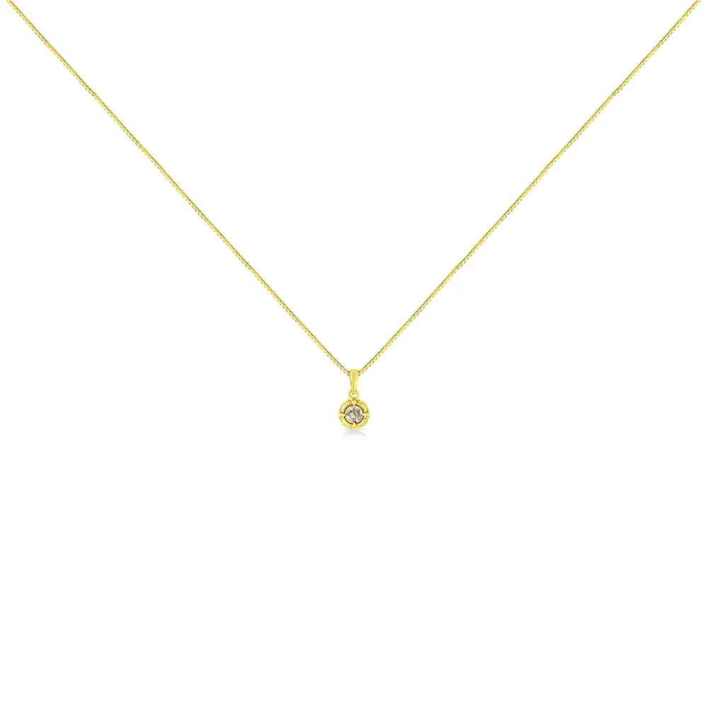 14k Yellow Gold Plated.925 Sterling Silver Brilliant Round Cut Diamond Solitaire Milgrain 18’’ Pendant Necklace