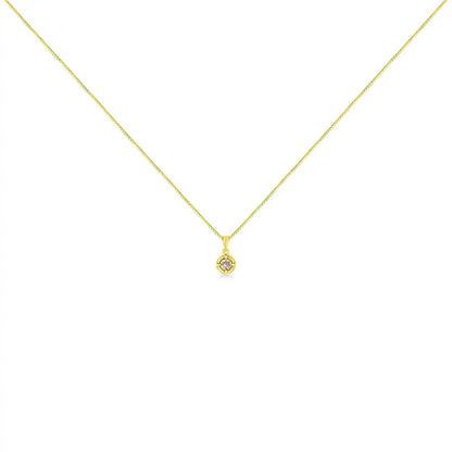 14k Yellow Gold Plated.925 Sterling Silver Brilliant Round Cut Diamond Solitaire Milgrain 18’’ Pendant Necklace