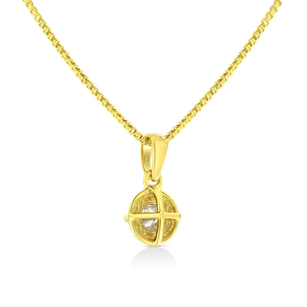 14k Yellow Gold Plated.925 Sterling Silver Brilliant Round Cut Diamond Solitaire Milgrain 18’’ Pendant Necklace