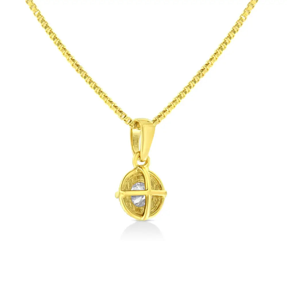 14k Yellow Gold Plated.925 Sterling Silver Brilliant Round Cut Diamond Solitaire Milgrain 18’’ Pendant Necklace