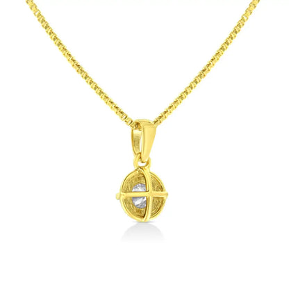 14k Yellow Gold Plated.925 Sterling Silver Brilliant Round Cut Diamond Solitaire Milgrain 18’’ Pendant Necklace