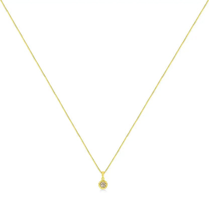 14k Yellow Gold Plated.925 Sterling Silver Brilliant Round Cut Diamond Solitaire Milgrain 18’’ Pendant Necklace