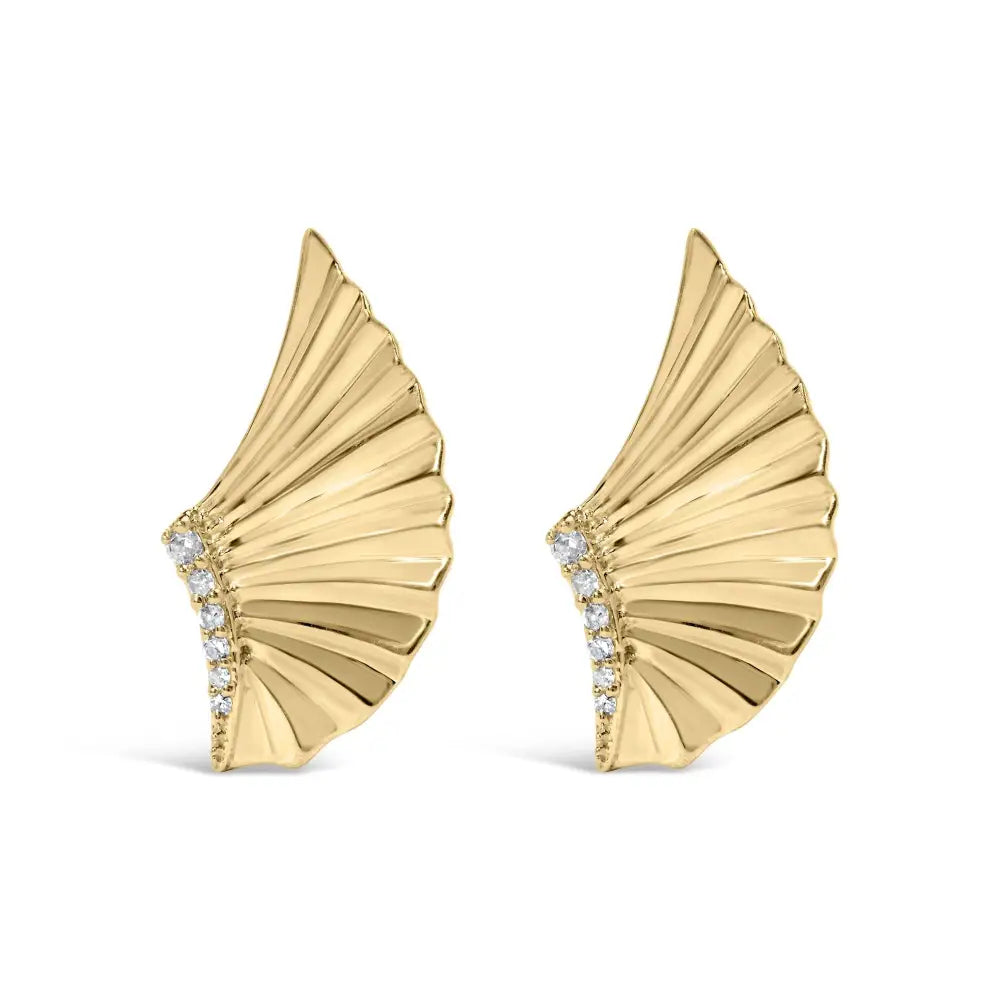 14k Yellow Gold Plated.925 Sterling Silver Diamond Accent Fan Wing Stud Earrings (h-i Color I1-i2 Clarity) - Fine