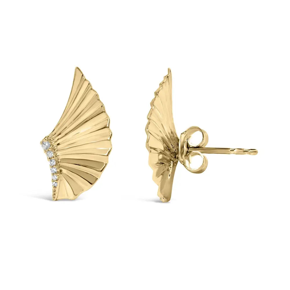 14k Yellow Gold Plated.925 Sterling Silver Diamond Accent Fan Wing Stud Earrings (h-i Color I1-i2 Clarity) - Fine