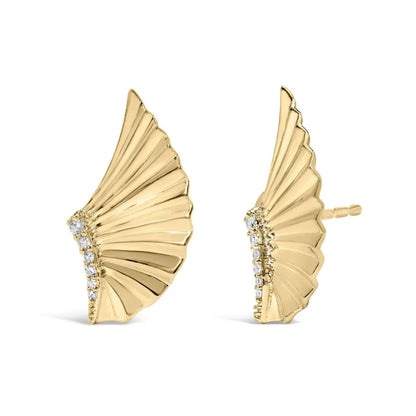 14k Yellow Gold Plated.925 Sterling Silver Diamond Accent Fan Wing Stud Earrings (h-i Color I1-i2 Clarity) - Fine