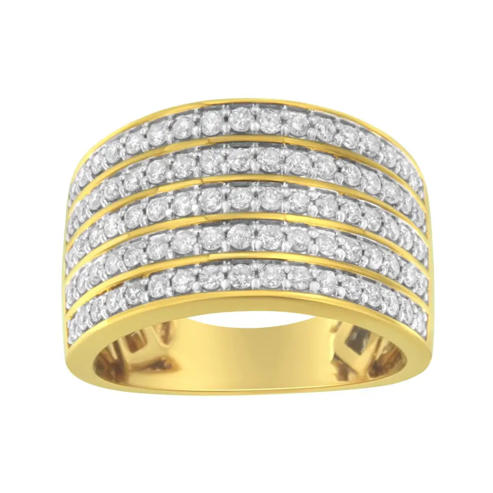 14k Yellow Gold Plated.925 Sterling Silver Diamond Multi-row Band Ring (1 1/10 Cttw J-k Color I1-i2 Clarity) - Fine