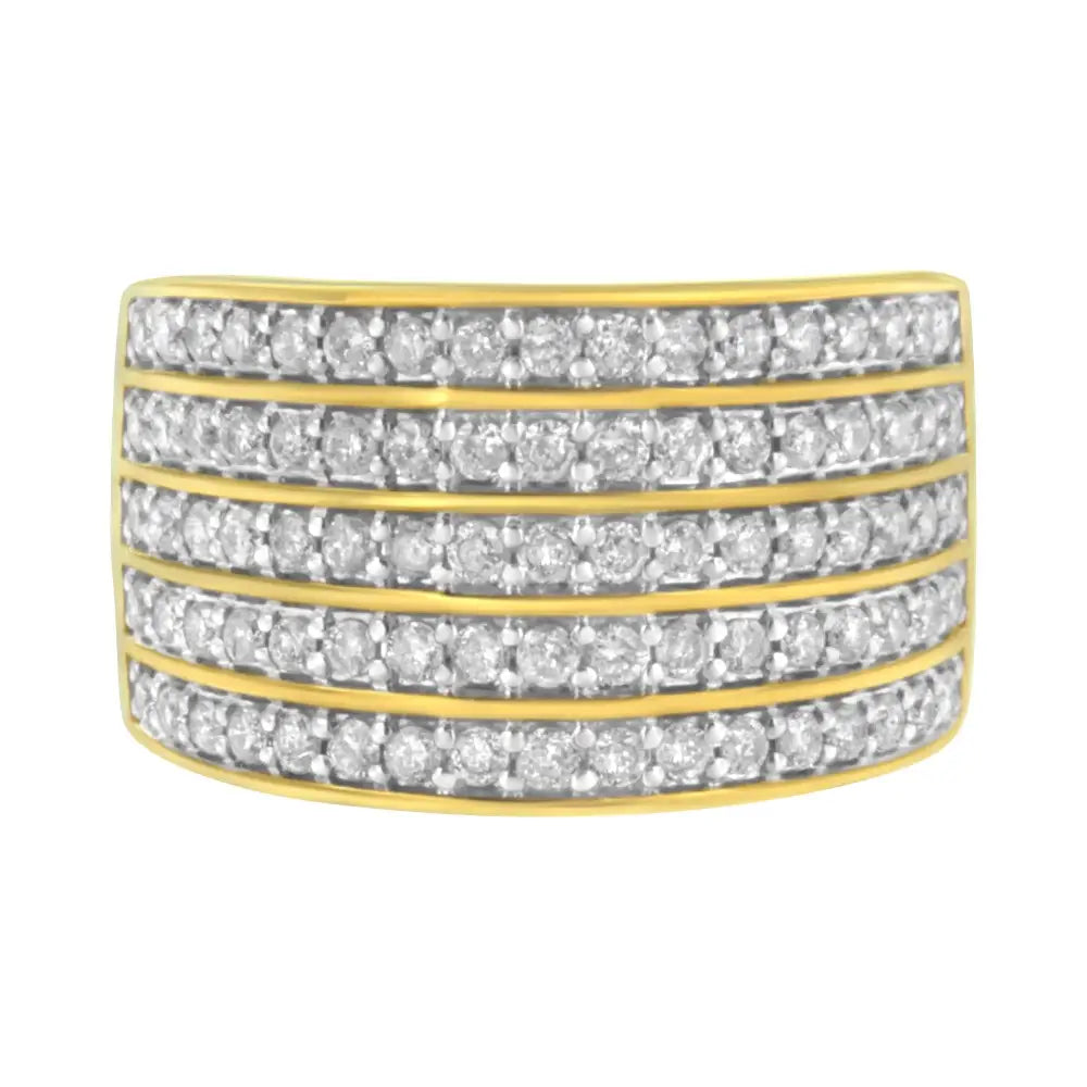 14k Yellow Gold Plated.925 Sterling Silver Diamond Multi-row Band Ring (1 1/10 Cttw J-k Color I1-i2 Clarity) - Fine