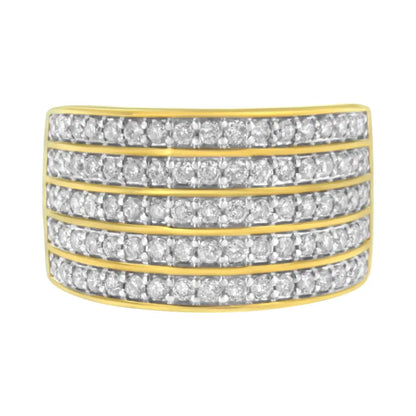 14k Yellow Gold Plated.925 Sterling Silver Diamond Multi-row Band Ring (1 1/10 Cttw J-k Color I1-i2 Clarity) - Fine