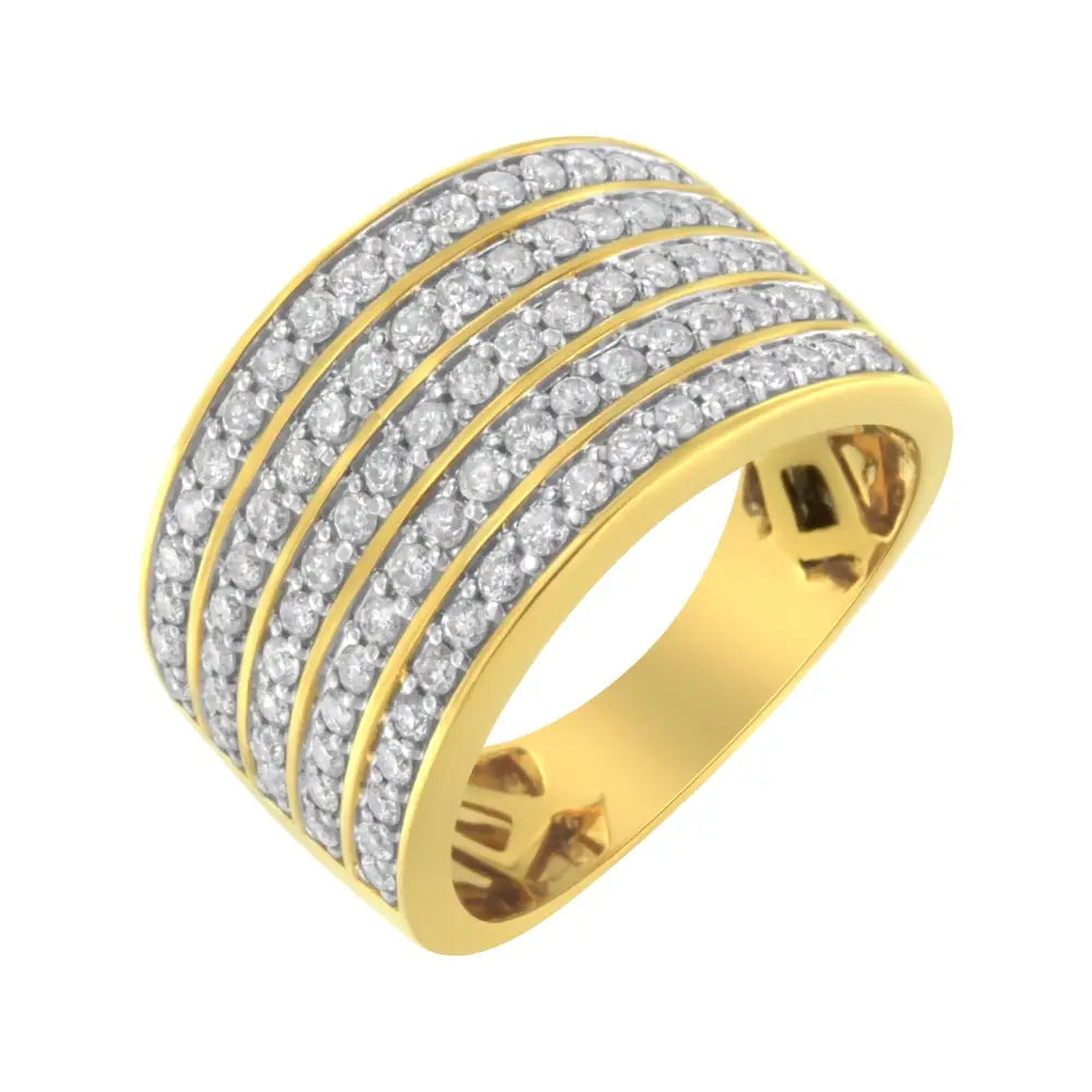 14k Yellow Gold Plated.925 Sterling Silver Diamond Multi-row Band Ring (1 1/10 Cttw J-k Color I1-i2 Clarity) - Fine