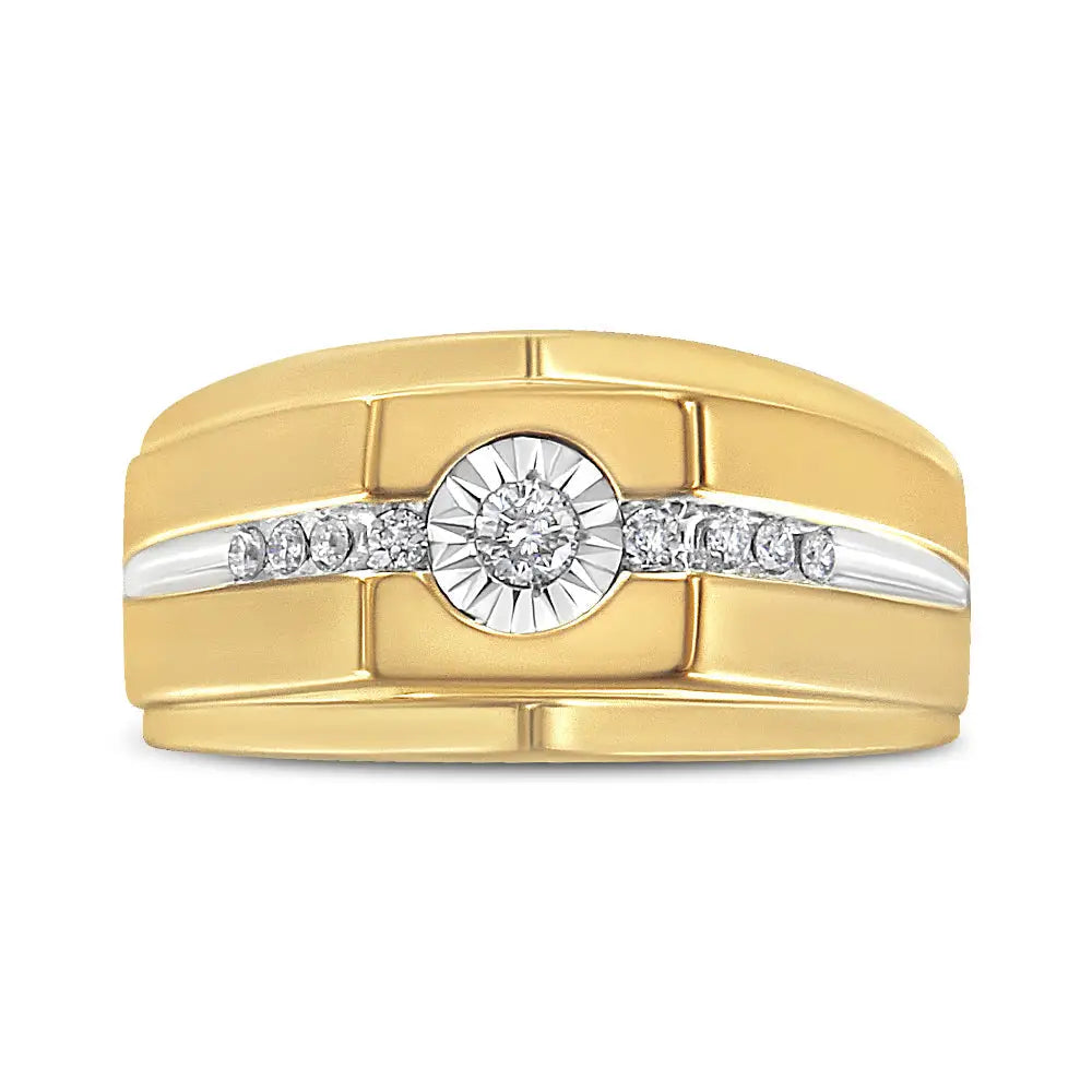 14k Yellow Gold Plated.925 Sterling Silver Miracle-set 1/5 Cttw Diamond Men’s Band Ring (i-j Color I3 Clarity) - Fine