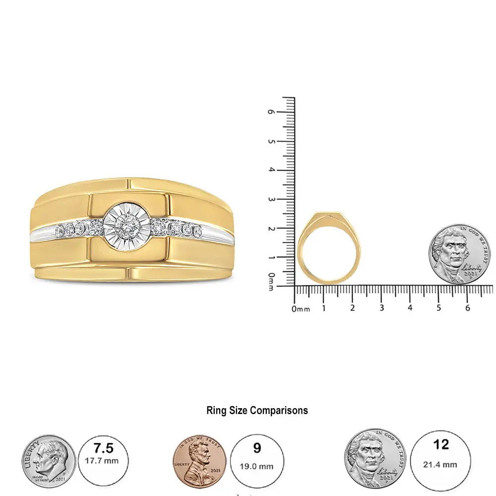 14k Yellow Gold Plated.925 Sterling Silver Miracle-set 1/5 Cttw Diamond Men’s Band Ring (i-j Color I3 Clarity) - Fine