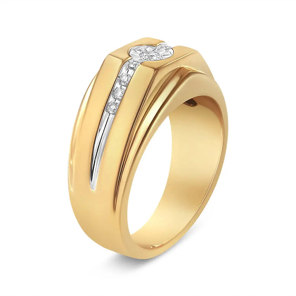 14k Yellow Gold Plated.925 Sterling Silver Miracle-set 1/5 Cttw Diamond Men’s Band Ring (i-j Color I3 Clarity) - Fine