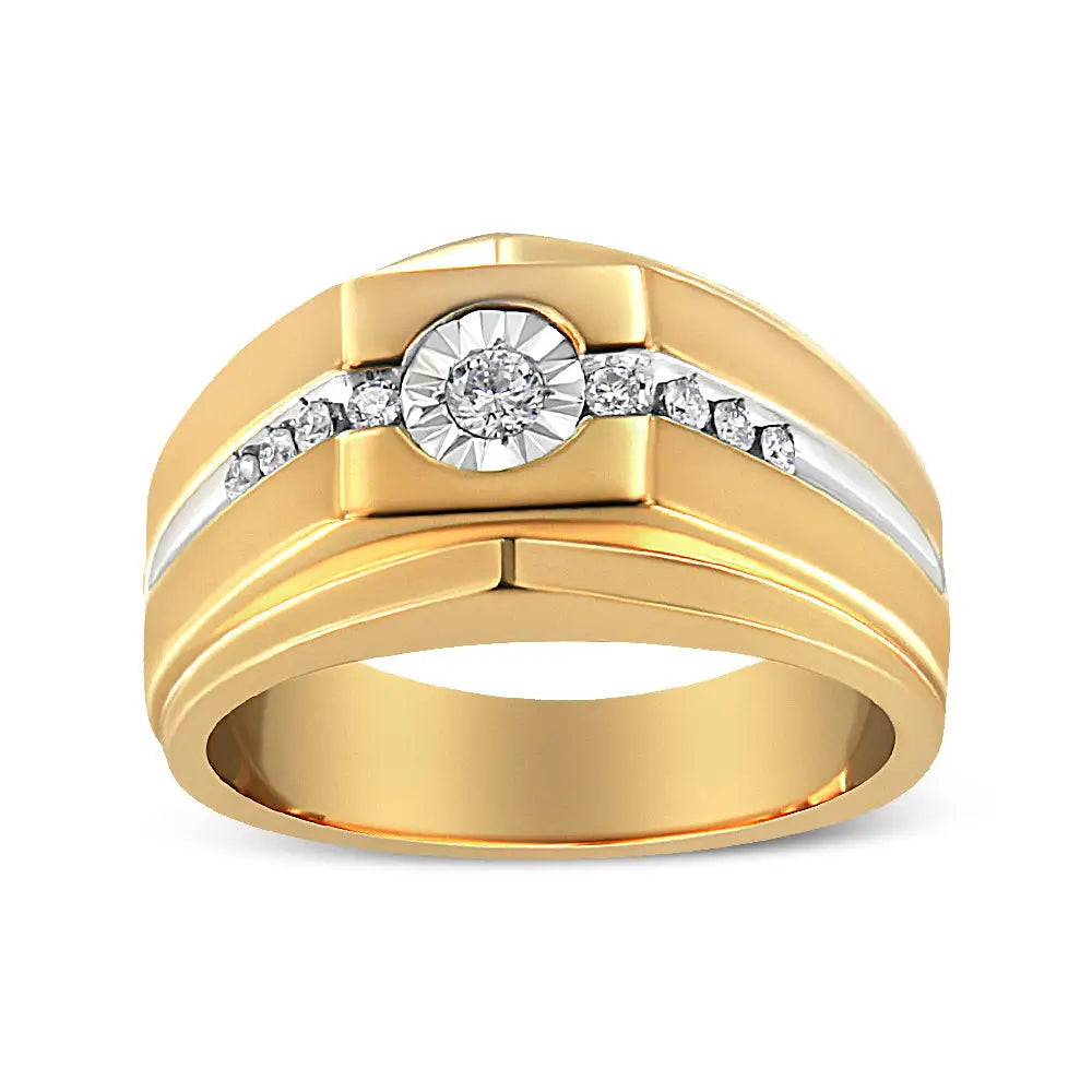 14k Yellow Gold Plated.925 Sterling Silver Miracle-set 1/5 Cttw Diamond Men’s Band Ring (i-j Color I3 Clarity) - Fine