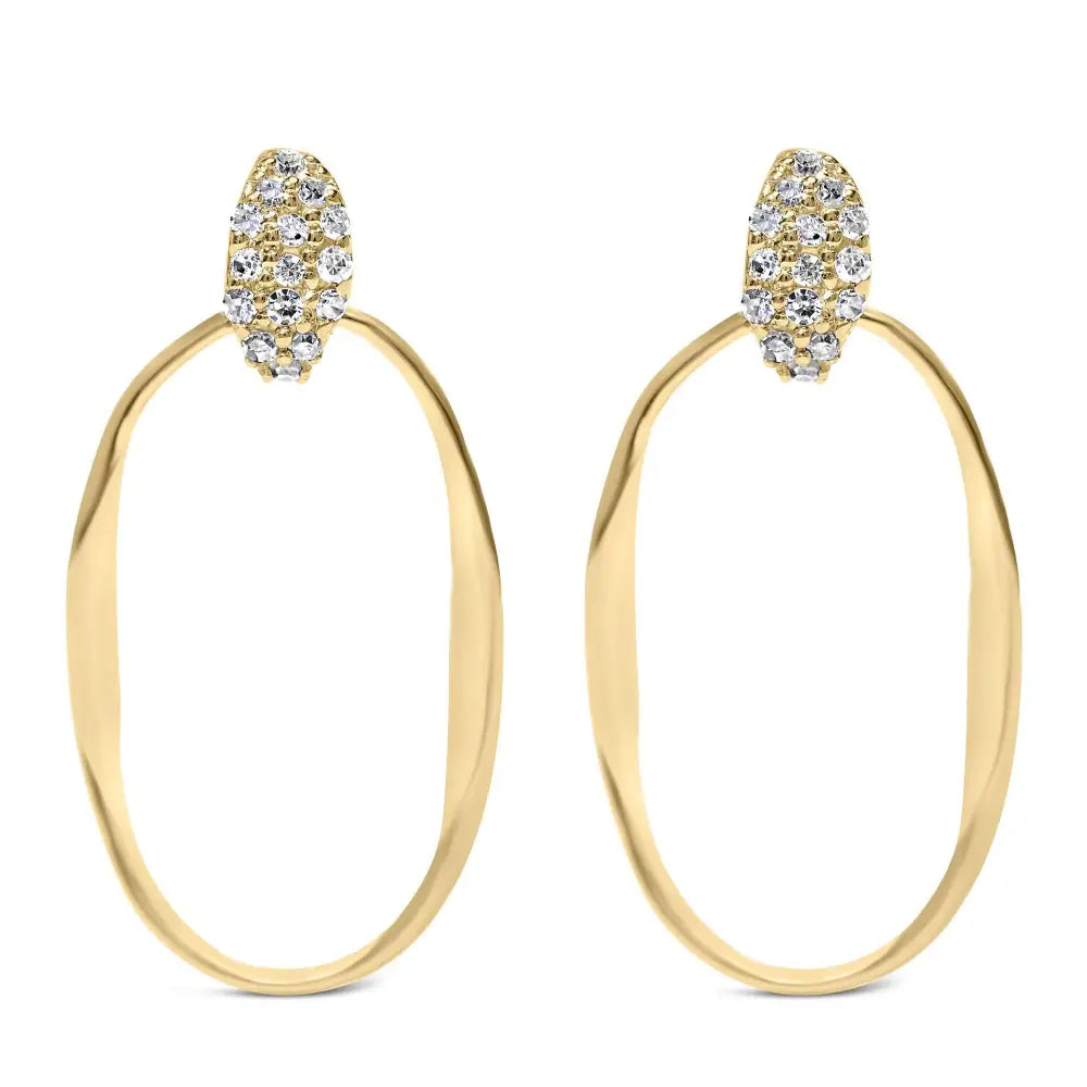 14k Yellow Gold Plated Sterling Silver 1/10 Cttw Diamond Textured Open Oval Dangle Hoop Earrings (h-i Color I1-i2