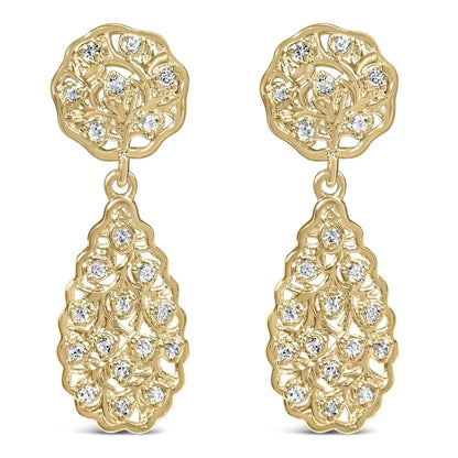 14k Yellow Gold Plated Sterling Silver 1/5 Cttw Diamond Teardrop Filigree Earrings (h-i Color I1-i2 Clarity) - Fine