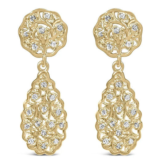 14k Yellow Gold Plated Sterling Silver 1/5 Cttw Diamond Teardrop Filigree Earrings (h-i Color I1-i2 Clarity) - Fine