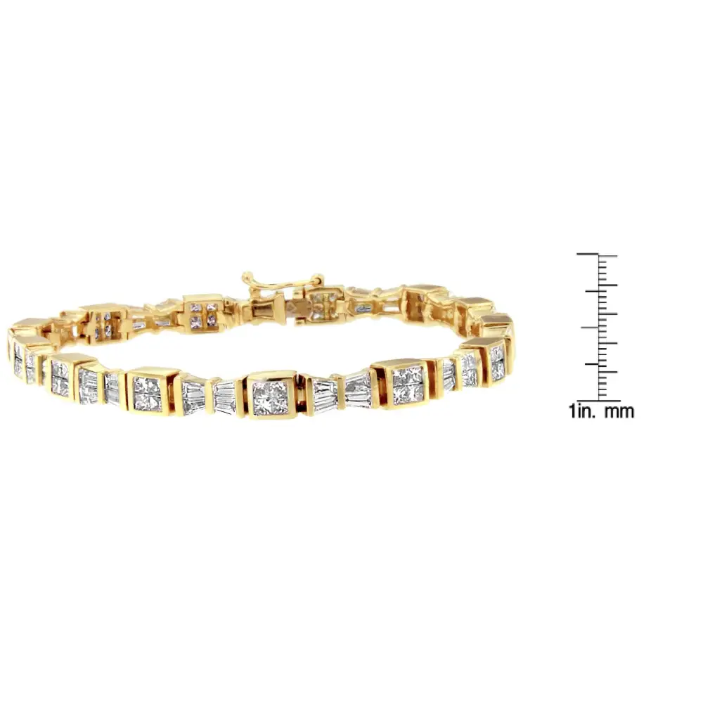 14k Yellow Gold Princess and Baguette Cut Diamond Bow Bracelet (5 3/4 Cttw H-i Color Si1-si2 Clarity) - Fine Jewelry