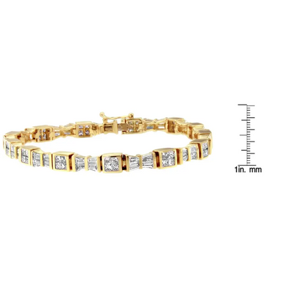 14k Yellow Gold Princess and Baguette Cut Diamond Bow Bracelet (5 3/4 Cttw H-i Color Si1-si2 Clarity) - Fine Jewelry