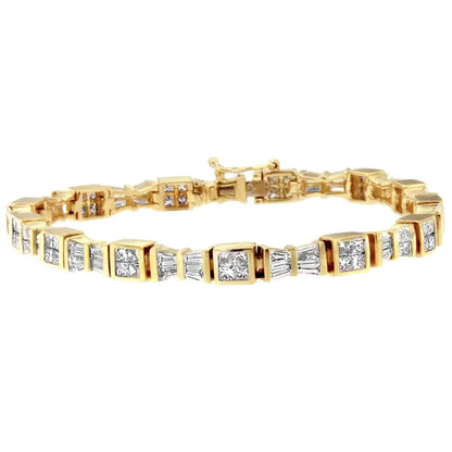 14k Yellow Gold Princess and Baguette Cut Diamond Bow Bracelet (5 3/4 Cttw H-i Color Si1-si2 Clarity) - Fine Jewelry