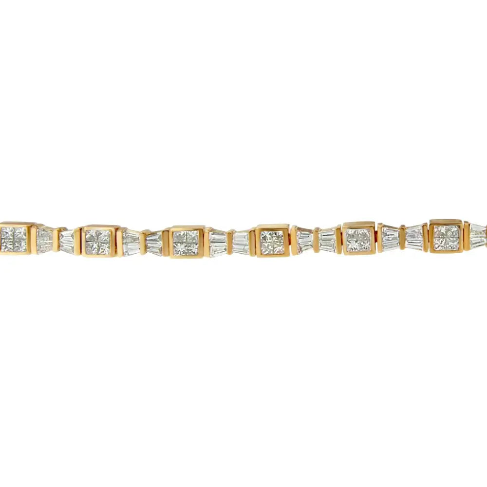 14k Yellow Gold Princess and Baguette Cut Diamond Bow Bracelet (5 3/4 Cttw H-i Color Si1-si2 Clarity) - Fine Jewelry