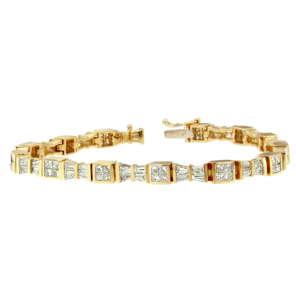 14k Yellow Gold Princess and Baguette Cut Diamond Bow Bracelet (5 3/4 Cttw H-i Color Si1-si2 Clarity) - Fine Jewelry