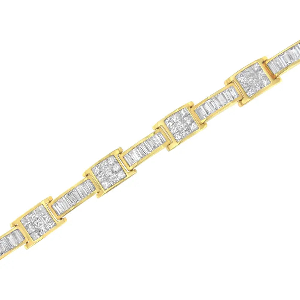 14k Yellow Gold Princess and Baguette-cut Diamond Box-link Bracelet(10.75 Cttw,g-h Color,vs2-si1 Clarity) - Fine