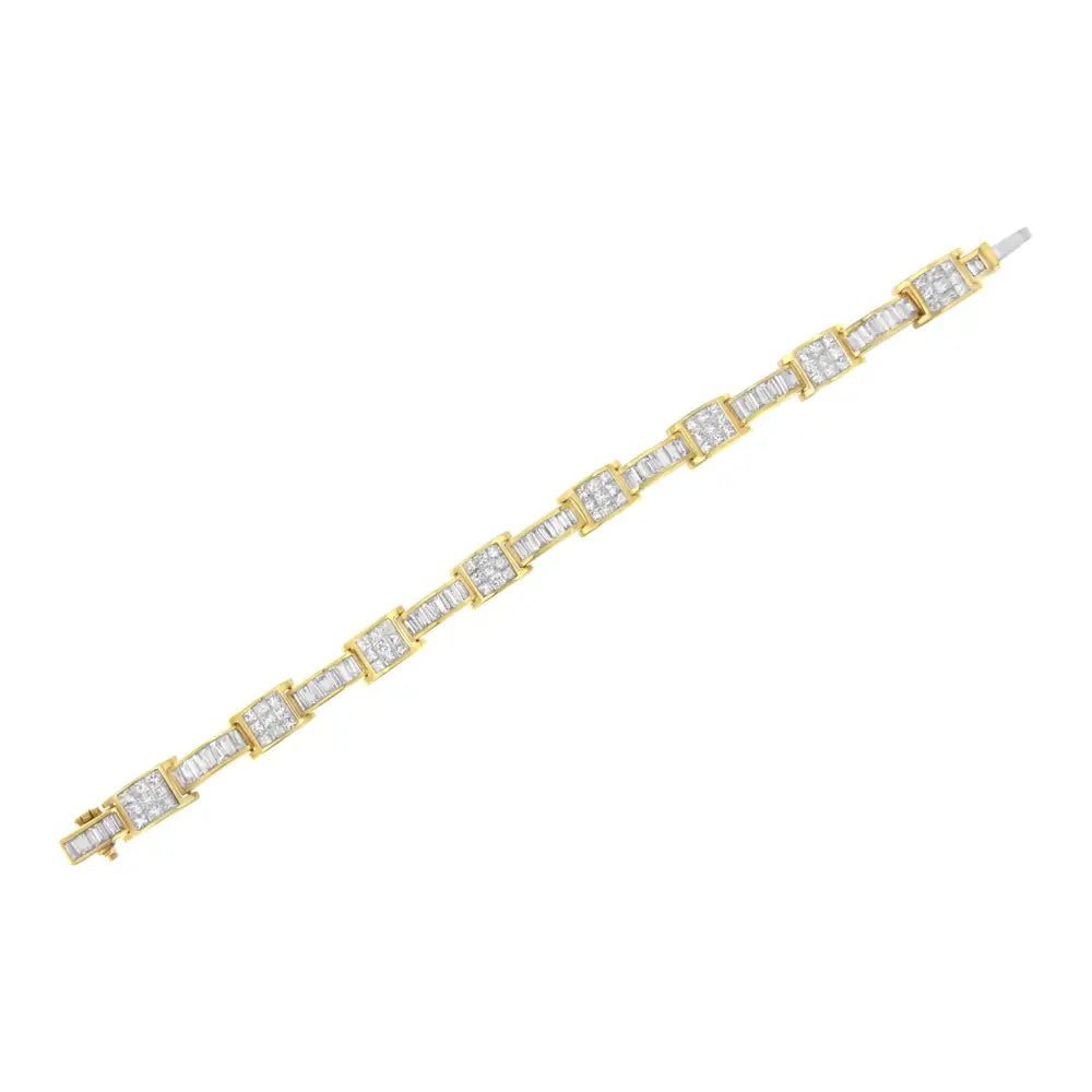 14k Yellow Gold Princess and Baguette-cut Diamond Box-link Bracelet(10.75 Cttw,g-h Color,vs2-si1 Clarity) - Fine