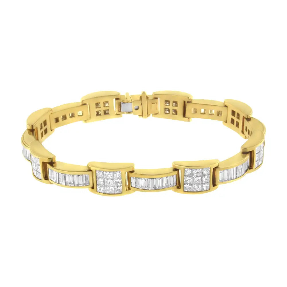 14k Yellow Gold Princess and Baguette-cut Diamond Box-link Bracelet(10.75 Cttw,g-h Color,vs2-si1 Clarity) - Fine