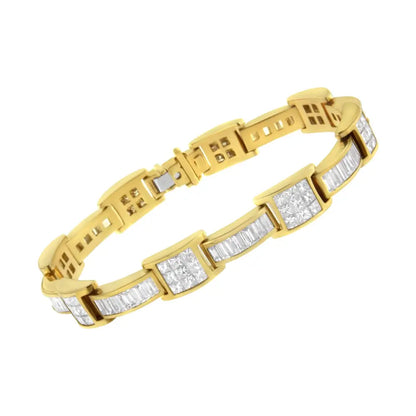 14k Yellow Gold Princess and Baguette-cut Diamond Box-link Bracelet(10.75 Cttw,g-h Color,vs2-si1 Clarity) - Fine