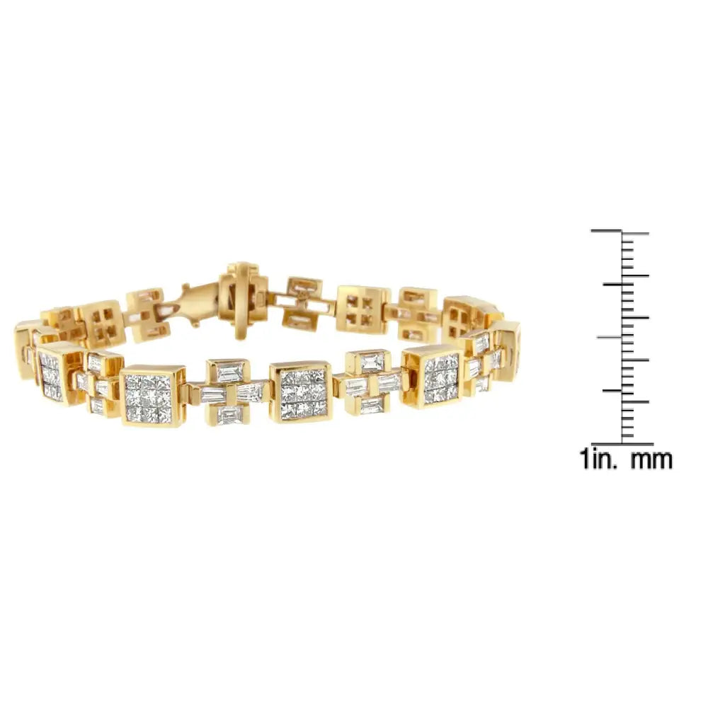 14k Yellow Gold Princess and Baguette Cut Diamond Cubes Crosses Bracelet (8 1/3 Cttw G-h Color Vs1-vs2 Clarity) - Fine