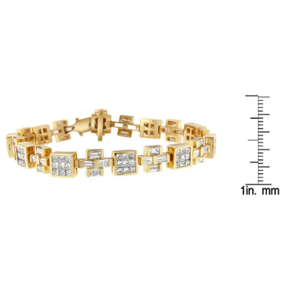 14k Yellow Gold Princess and Baguette Cut Diamond Cubes Crosses Bracelet (8 1/3 Cttw G-h Color Vs1-vs2 Clarity) - Fine