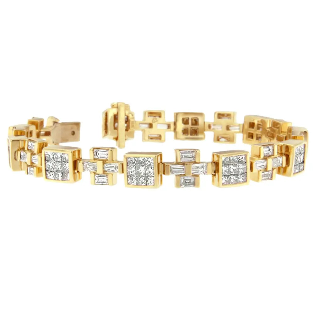 14k Yellow Gold Princess and Baguette Cut Diamond Cubes Crosses Bracelet (8 1/3 Cttw G-h Color Vs1-vs2 Clarity) - Fine