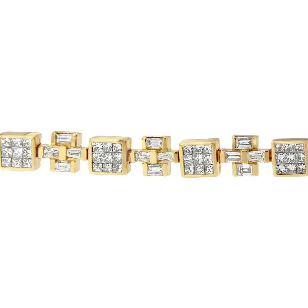 14k Yellow Gold Princess and Baguette Cut Diamond Cubes Crosses Bracelet (8 1/3 Cttw G-h Color Vs1-vs2 Clarity) - Fine