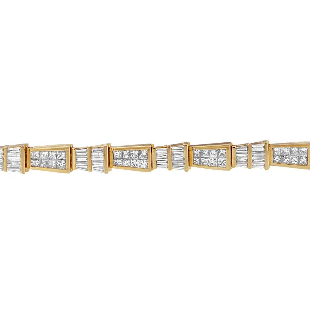 14k Yellow Gold Princess and Baguette-cut Diamond Geo-link Bracelet(8.25 Cttw,h-i Color,si1-si2 Clarity) - Fine Jewelry