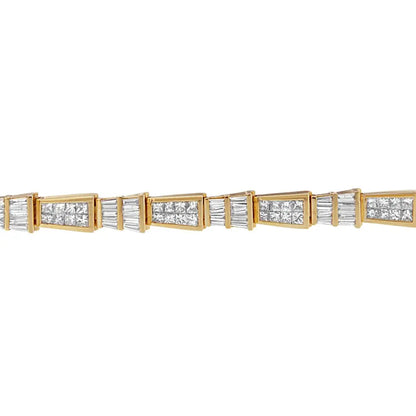 14k Yellow Gold Princess and Baguette-cut Diamond Geo-link Bracelet(8.25 Cttw,h-i Color,si1-si2 Clarity) - Fine Jewelry