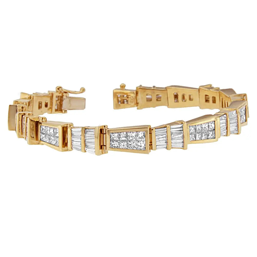 14k Yellow Gold Princess and Baguette-cut Diamond Geo-link Bracelet(8.25 Cttw,h-i Color,si1-si2 Clarity) - Fine Jewelry